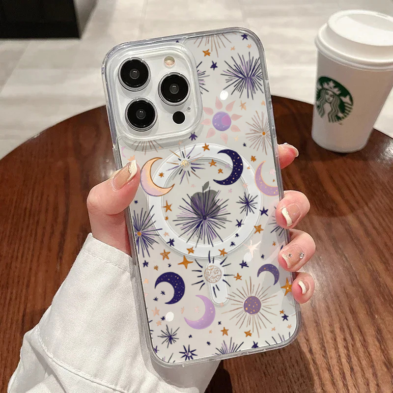 Phone Case Clear - Romantic Sun Moon Stars Phone Case