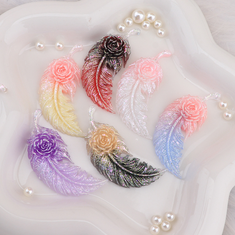 Phone Accessories Hanger - 70PCS Rose Feather Resin DIY Accessories