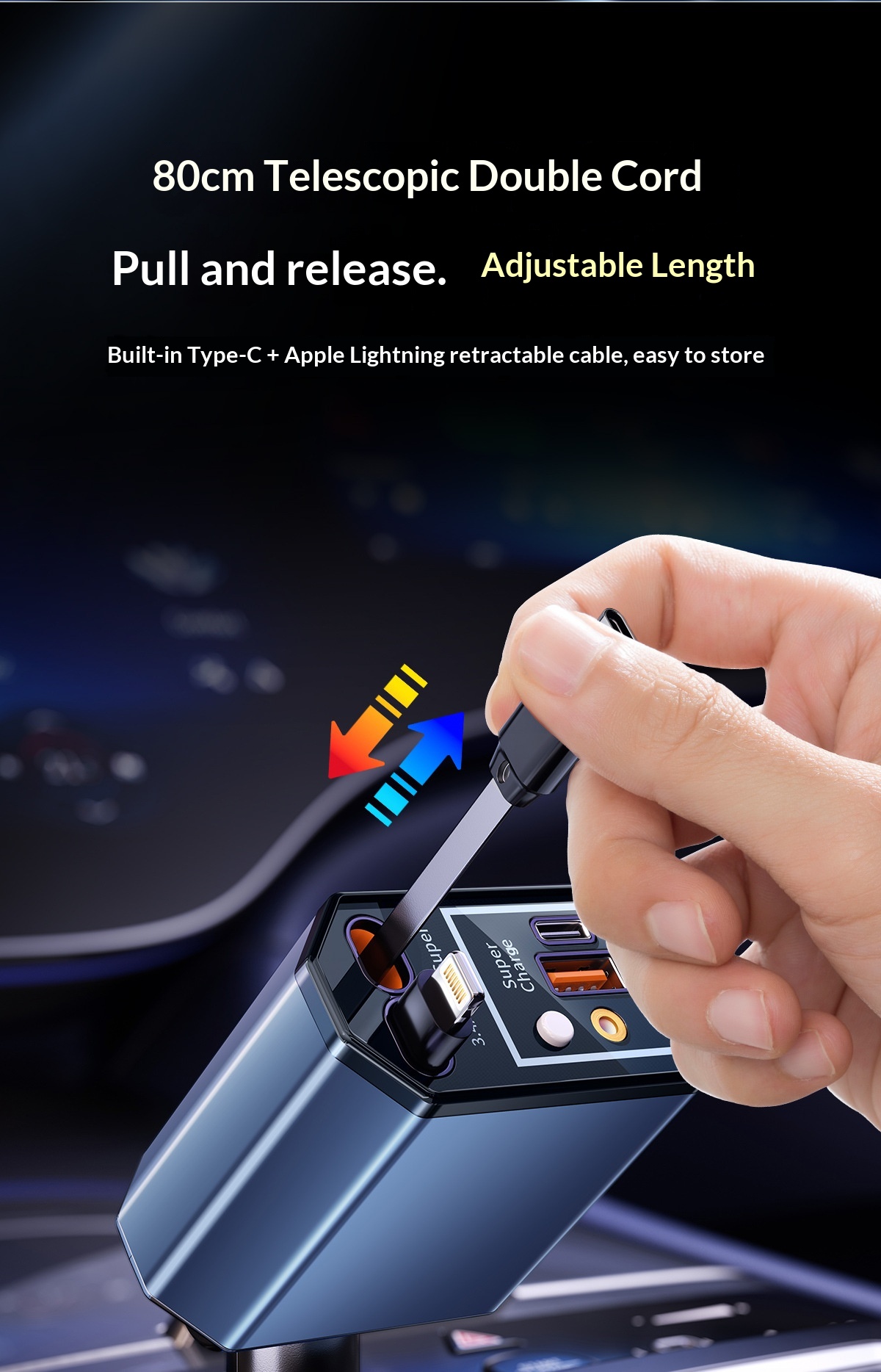 120W Car Charger with Telescop - đánh giá và giá Fast Charging Cable